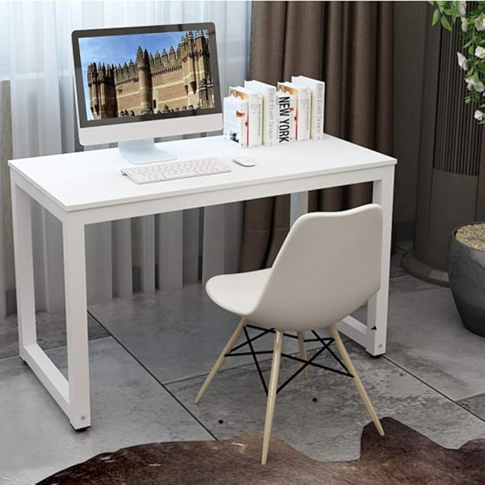 Computer Desk 43in Wood Work Desk Large Gaming Writing Desk PC Laptop Table Study Workstation Home Office Furniture (White)