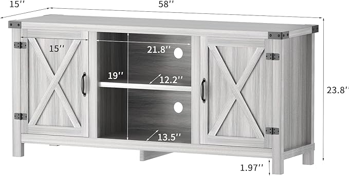 JUMMICO TV Stand 65 Inch TV Farmhouse Entertainment Center with Double Barn Doors and Storage Cabinets Console TV Table Media for Living Room Bedroom (Grey)