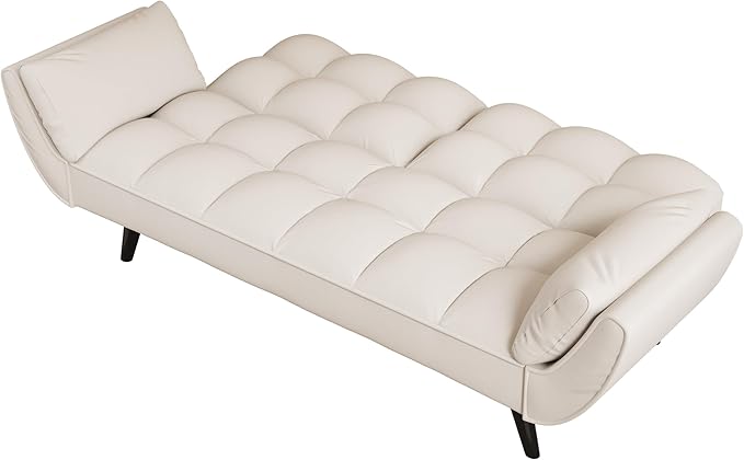 Olela Futon Sofa Bed Convertible Sleeper Couch 74 W Modern Velvet Loveseat with Adjustable Backrests and Solid Wood Legs for Living Room Bedroom Small Space (Beige)