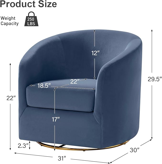 HULALA HOME Swivel Accent Chair with Gold Metal Base Set of 2 Contemporary Velvet Curved Swivel Barrel Chair Upholstered Club Armchair Leisure Single Sofa for Living Room Bedroom(Slate-Blue)