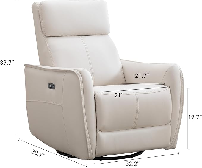 Bonzy Home Power Swivel Rocker Recliner Chair with USB Port Wide Seat Head &amp Lumbar Support Upholstered Glider Chair for Living Room Nursery Bedroom Cream White