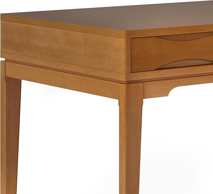 SIMPLIHOME Harper Desk - 60 Inch Wide Solid Wood Writing Desk in Light Golden Brown Mid-Century Modern Home Office Computer Table for Study with 2 Drawers and Flip-Down Keyboard Tray