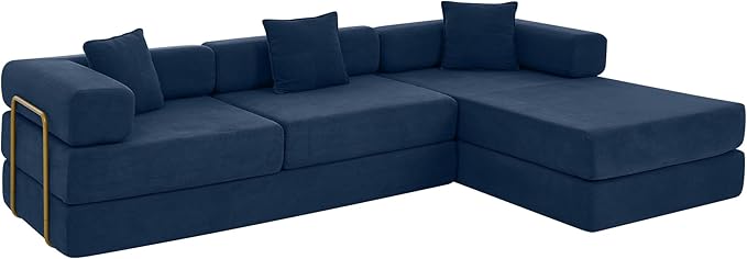 78 Inch Convertible Sleeper Sofa Bed Folding Floor Mattress Couch with Fixed-Shape Frame Futon Boneless Couch Lounge Loveseat with Pull Out Bed No Assembly Required (Blue 108 L-Shaped Sofa Bed)