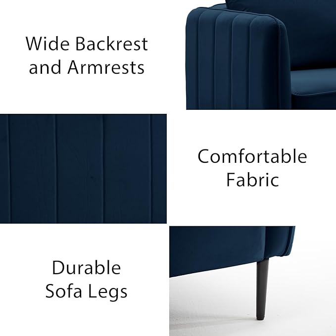 Modern Velvet Accent Chair Single Sofa Chairs Armchair with Square Arm Upholstered Accent Chairs for Living Room Bedroom Apartment (Navy Chair)
