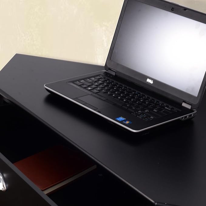 Corner Desk Compact Home Office Corner Desk Organizer90 Degrees Triangle Computer Table Laptop Writing Table for Small Spaces with Storage Shelf and Drawer (Black)