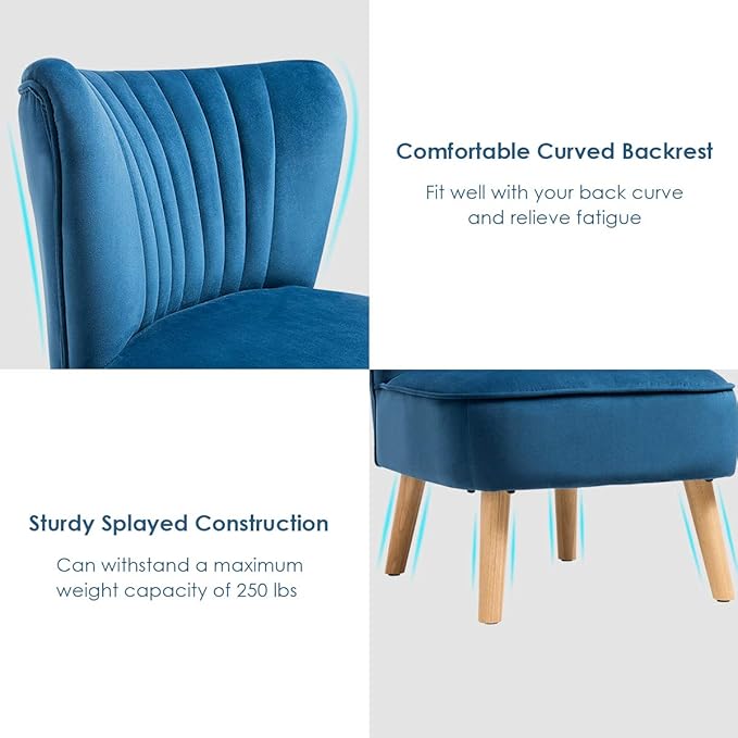 Giantex Set of 2 Velvet Accent Chair Upholstered Modern Sofa Chair w/Wood Legs Thickly Padded Small Armless Wingback Club Chairs for Living Room Bedroom Furniture