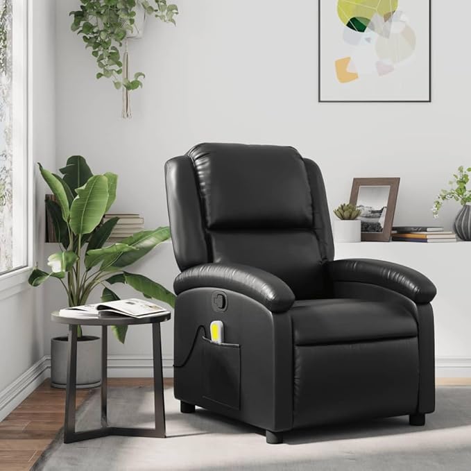 Faux Leather Massage Recliner Chair Manual Recliner Chair with Massage Single Sofa Home Theater Seating Comfy Living Room Single Sofa Chair Black Faux Leather-20
