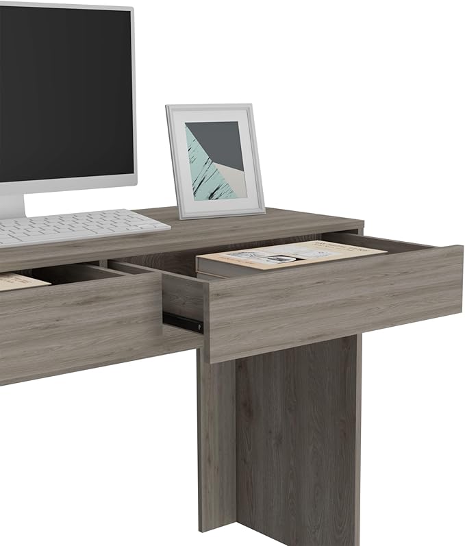 Penau Tampa Computer Desk with 2 Drawers Spacious Work Surface Beige Finish Ideal for Home Office 47.32W x 17.71D Inches