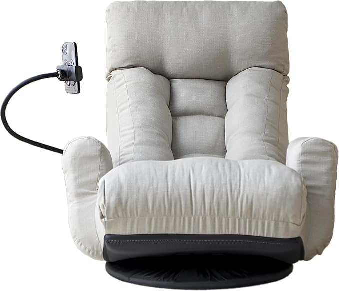 Gwen Upholstered 360° Swivel Chair Lounge Chair with Adjustable Backrest/Headrest Metal Frame Living Room Lounge Sofa and Phone Holder Comfy Bean Bag Chair Gray