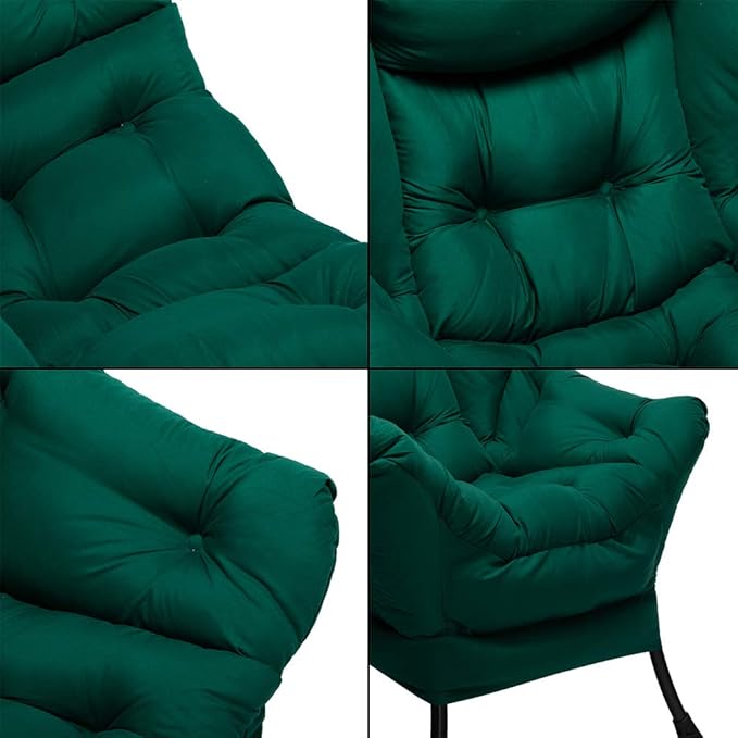 HollyHOME Modern Fabric Large Lazy Chair Accent Oversized Comfy Reading Chair Thick Padded Cozy Lounge Chair with Armrest Steel Frame Leisure Sofa Chair for Living Room Bedroom Dorm Green