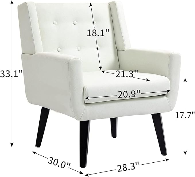 AVAWING Accent Chair Comfy Button Tufted Armchair with Wood Legs Modern Fabric Single Seat Side Reading Chair for Living Room &amp Bedroom White