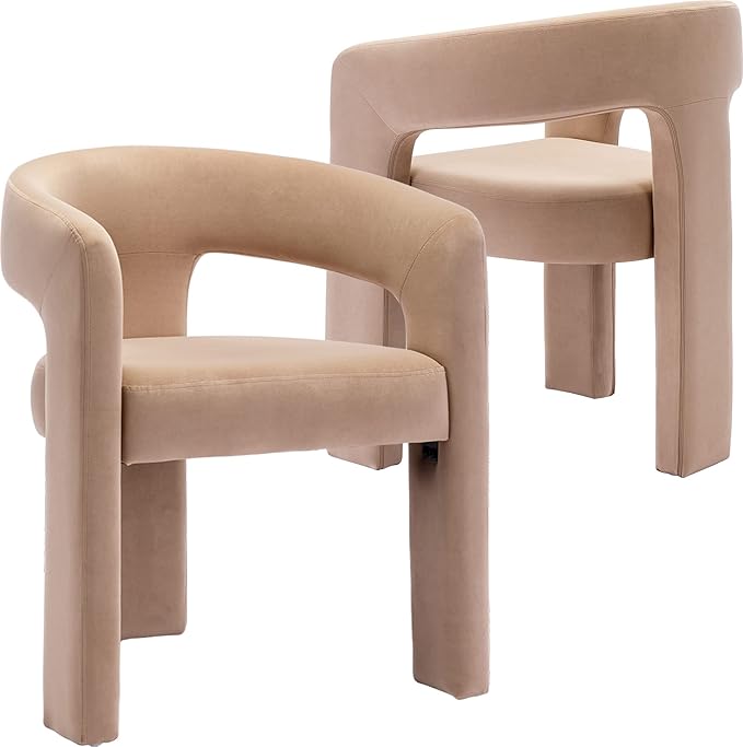 Wahson Modern Dining Chair Set of 2 Velvet Upholstered Barrel Kitchen Chair Round Dining Chairs with Wooden Legs Assembled Accent Armchairs for Dining Room/Living Room/Bedroom/Side Khaki