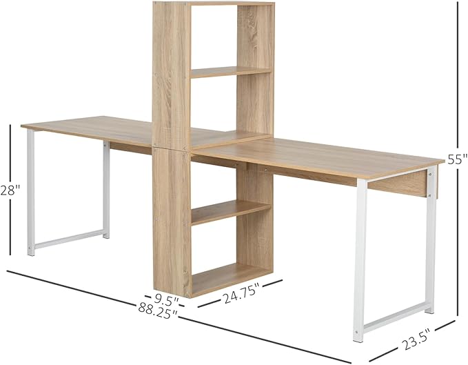 89 Long Two Person Desk with Storage Shelves Large 2 Person Gaming Desk with Storage Natural Double Computer Workstation Desk for Home Office Study Dorm