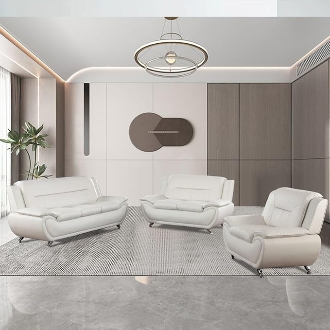Lounge Comfy Faux Leather Sofa Modern Couch for Small Living Room/Dorm/Bedroom/Office/Apartment for Small Spaces (White Single Seat)