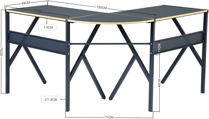 L Shaped Desk Corner Computer Desk Space Saving Multifunctional Home Office Desk Writing Workstation Study Desk with Round Corner (Dark Grey)