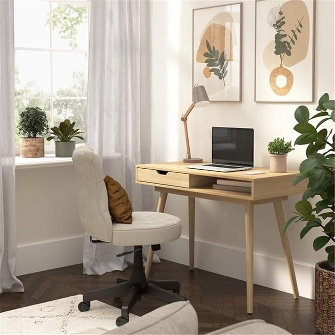 Nora 40W Writing Desk in Natural Oak | Compact Writing Table with Storage Workstation for Home Office or Study Room