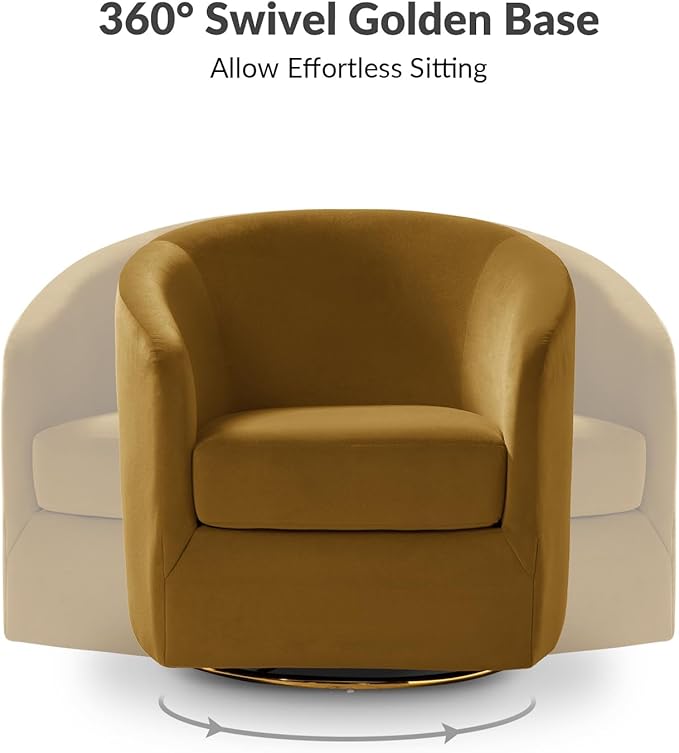 HULALA HOME Swivel Accent Chair with Gold Metal Base Set of 2 Contemporary Velvet Curved Swivel Barrel Chair Upholstered Club Armchair Leisure Single Sofa for Living RoomBedroom(Golden)