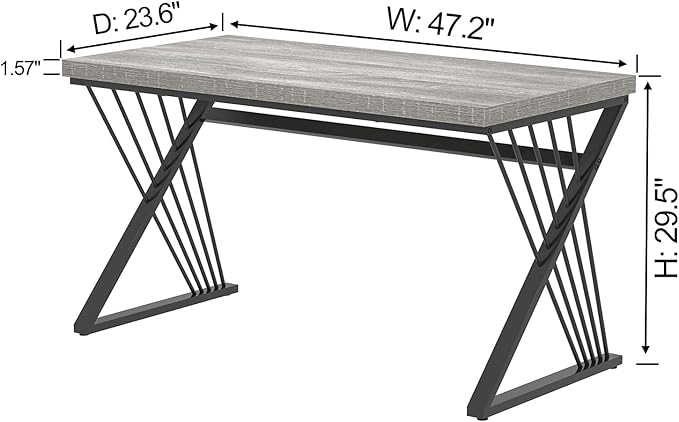 FOLUBAN Modern Desks Rustic Wood and Metal Computer Desk for Home Office Simple Study Writing Work PC Table for Bedroom Living Room Light Grey 47 Inch