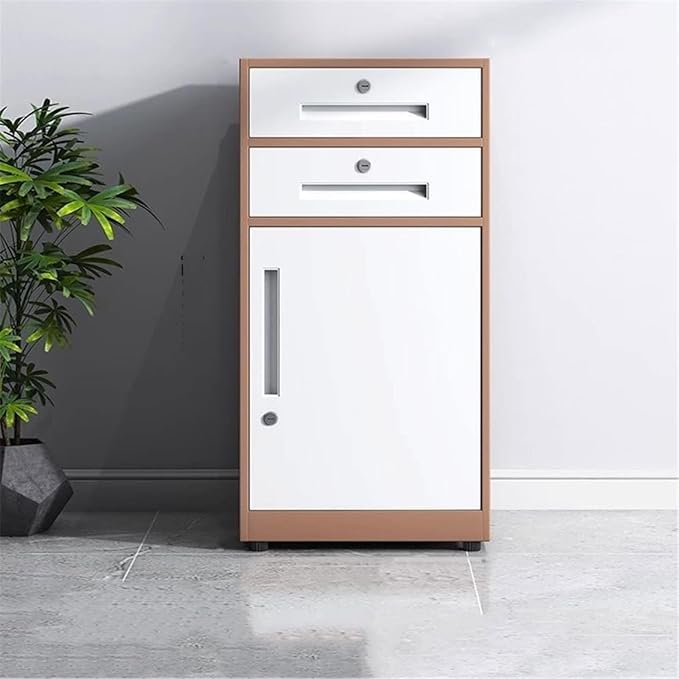 Large Capacity File Storage Cabinet Thickened Steel Office Organizer with Smooth Gliding Drawers Modern Locking Cabinet for Documents Printer Supplies (Brown)
