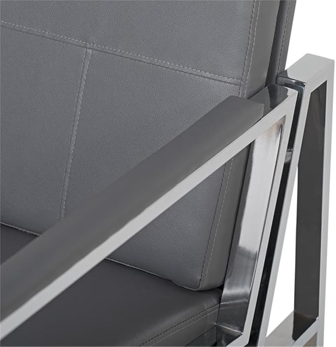 Pemberly Row Modern Bonded Leather Accent Arm Chair Smoke Gray and Chrome Finish 29.75 W x 32 D x 33 H Extra-Wide Seat Mid-Century Design Sleek Guest Seating for Living Room or Home Office