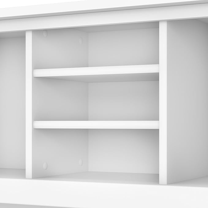 Bush Furniture Somerset L Shaped Desk with Hutch in White | Corner Computer Table with Drawers Cabinets and Pullout Keyboard/Laptop Tray for Home Office