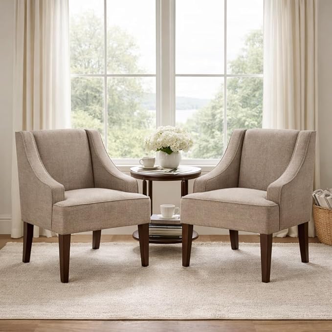 Homepop Upholstered Classic Swoop Arm Accent Chair Home Décor Natural Linen