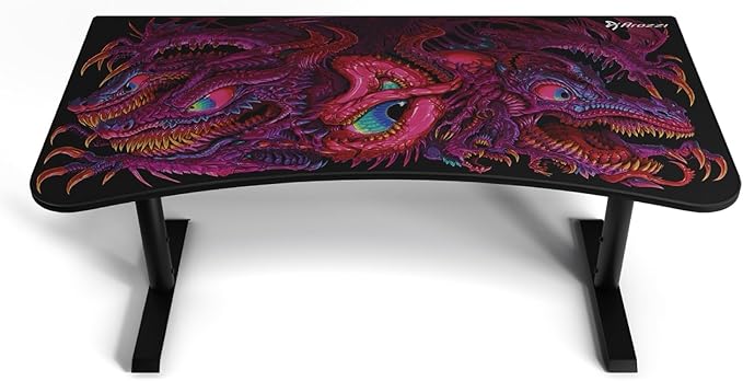Arozzi Arena Special Edition Ultrawide Curved Gaming and Office Desk with Full Surface Water Resistant Desk Mat Custom Monitor Mount Cable Management Cut Outs - Crawling Chaos