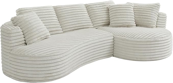 121 Cloud Sectional CouchOversized Corduroy Couches with L-Shape ChaiseModern Modular Sofa with Deep SeatUpholstered Boneless Couch for Living Room (Cream Right Facing Chaise)