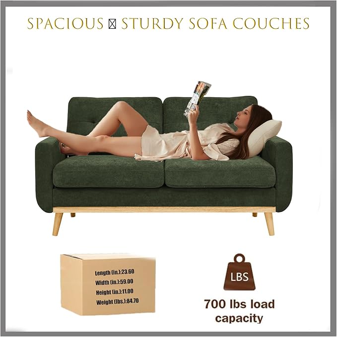 67 Velvet Loveseat Couch Modern Small Sofa with Walnut Wood Legs 2-Seater Fabric Upholstered Mini Sofa Couches for Small SpaceLiving Room Bedroom Office Dorm Apartment (Green)
