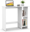 Tangkula White Desk with Storage Shelves Modern Small Writing Desk with Adjustable Shelf Space Saving Laptop PC Desk with Anti-Toppling Kit Wooden Kid’s Study Desk (White)