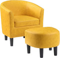 Convenience Concepts Take a Seat Churchill Accent Chair with Ottoman Marigold Stamped Faux Leather