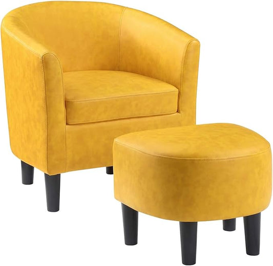 Convenience Concepts Take a Seat Churchill Accent Chair with Ottoman Marigold Stamped Faux Leather