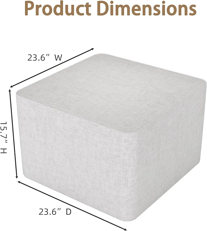 23.6'' Square Ottoman Chenille Foot Rest for Couch Sponge Filled Accent Ottomans for Living Room Office Bedroom - White