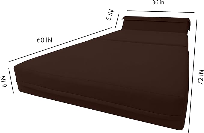 D&ampD Futon Furniture Sleeper Chair Folding Bed Studio Sofa Guest Folded Mattress High Density Foam (70 x 36 x 6 Brown)
