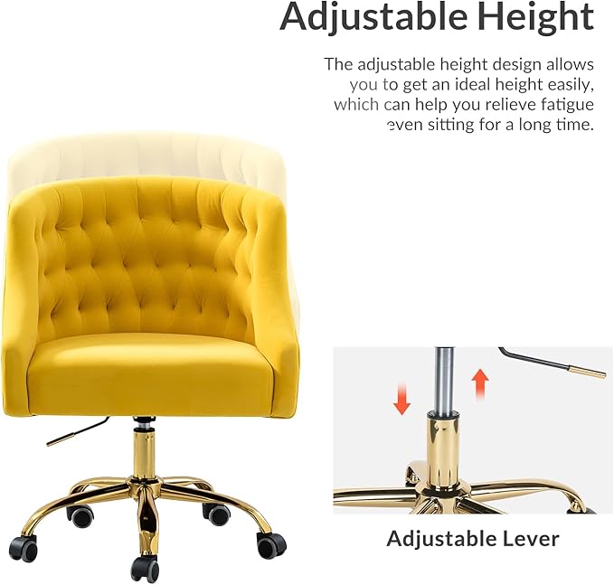 Velvet Office Chair with Gold Base Modern Cute Desk Chair Comfortable Adjustable Swivel Task Chair for Home Office Living Room Bedroom Vanity Study