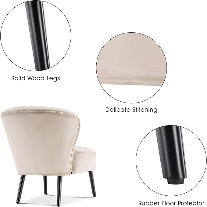 MCombo Velvet Accent Chair Tufted Club Chairs Upholstered Side Chair with Legs Vanity Chair for Living Room Bedroom 4720 (2 Cream White)