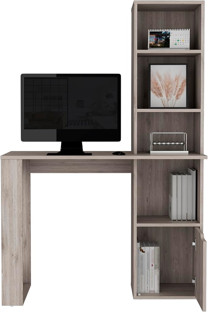 Computer Desk with Bookcase and Cabinet Integrated 4-Tier Bookcase Ample Work Surface Space-Saving for Home Office Living Room