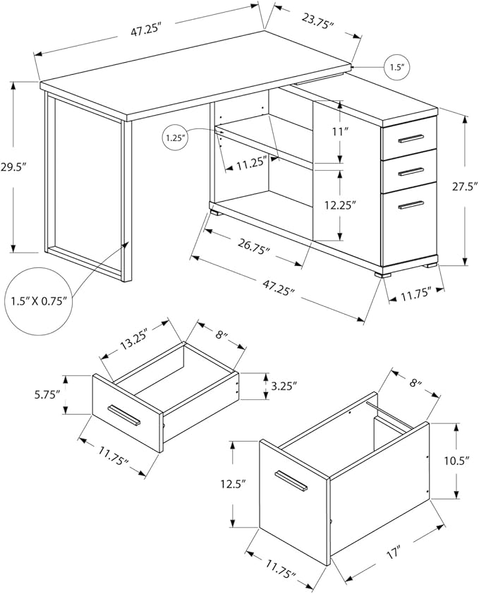 Corner L-Shaped Computer Desk with Storage Drawers - Modern Home Office Setup for Laptop &amp Work