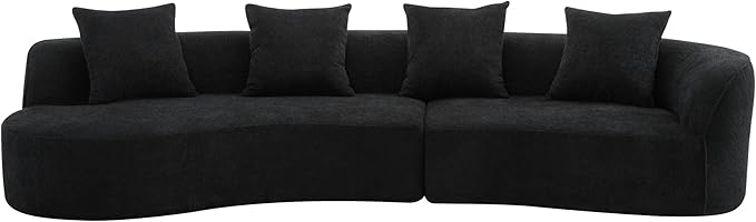 Merax 126 Inch Curved Sectional Sofa Oversized 5-Seater Modern L-Shape Couch with 4 Pillows Modular Velvet Fabric Sofa for Large Living Room Black