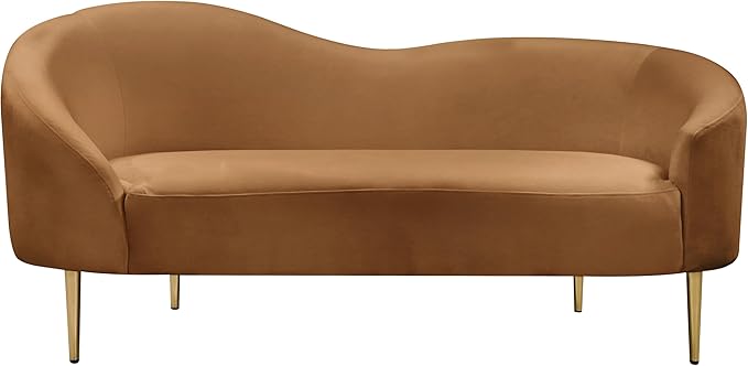 Meridian Furniture 659Saddle-L Ritz Collection Modern | Contemporary Upholstered Loveseat with Rich Saddle Velvet Gold Metal Legs Curved Contemporary Design 67 W x 31.75 D x 30.5 H Saddle