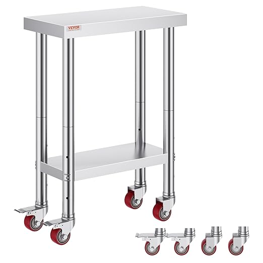 Vevor Stainless Steel Work Table with Wheels 24 x 12 x 32 Inch Prep Table with 4 Casters Heavy Duty Work Table for Commercial Kitchen Restaurant Business : Industrial &amp Scientific