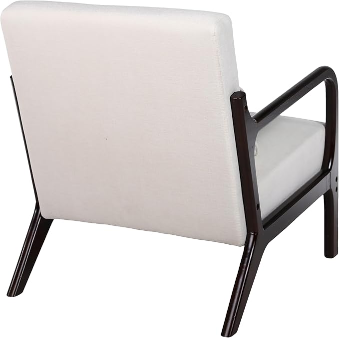 Mid Century Modern Accent Chair with ArmrestsSolid Wood Frame Cushioned Seat &amp Backrest Easy Assembly Ideal for Living Room Bedroom Office Light Beige