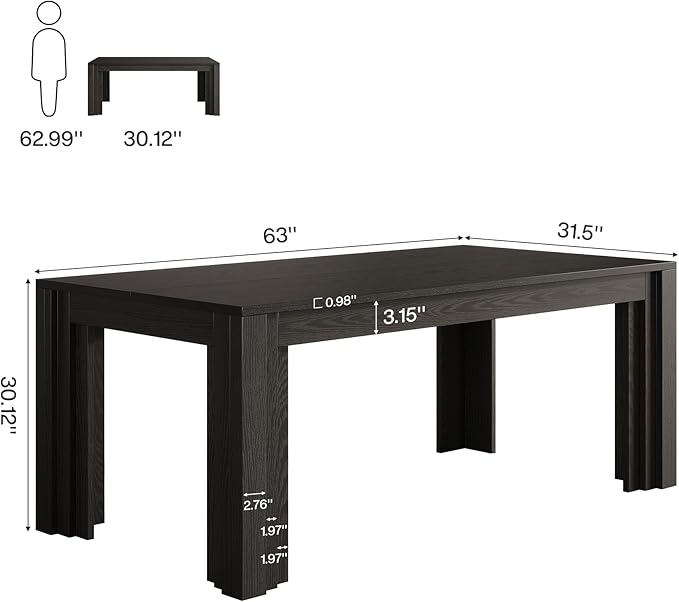 Tribesigns 63-Inch Executive Desk Large Home Office Computer Desk with Heavy Duty Legs Modern Study Writing Table Business Workstation for Home Office Conference Room Black