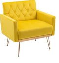Velvet Accent Chair Upholstered Living Room Accent Armchair Leisure Single Chairs with Rose Golden feet Tufted Sofa Chairs for Home Office Living Room Bedroom Small Space (Mustard)