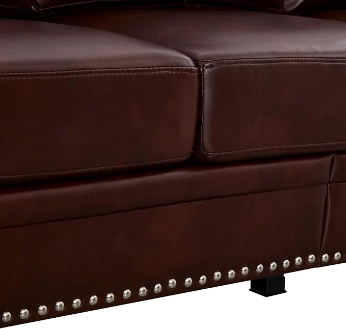 Antetek Comfy Upholstered PU Leather Sofa 82.6-inch Mid-Century Modern Loveseat Sofas with Storage Space &amp Solid Bun Feet 3-Seater Couches for Living Room Small Space Bedroom Brown