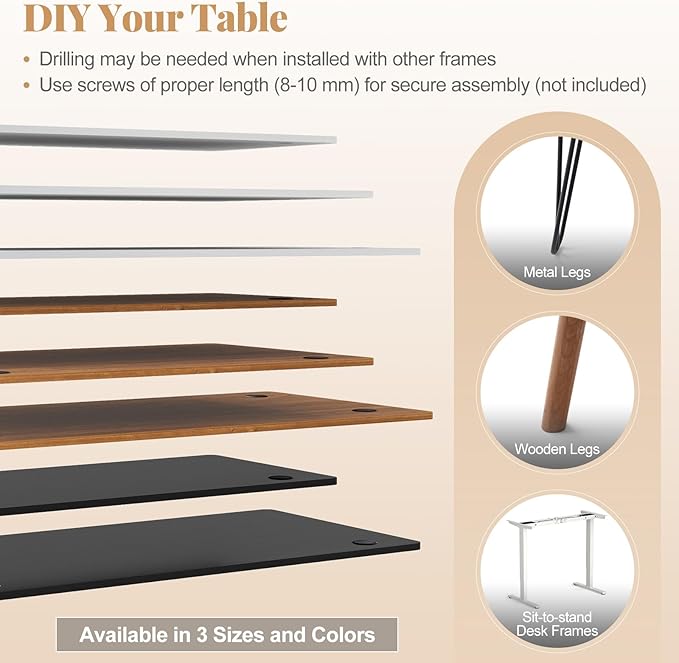 Tangkula Universal Wood Table Top 48” x 30” Solid One-Piece Desktop for Standard &amp Sit to Stand Desk Frame Rectangular Workbench Top Board with Cable Holes Countertop DIY Coffee Bar Tabletop