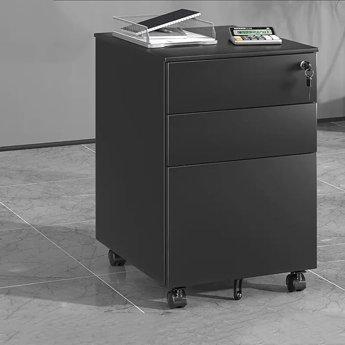 File Cabinet with Lock Drawer Under The Desk Activity Cabinet Three Drawer Data Office Cabinet Bedside tin Cabinet (Color : Black)
