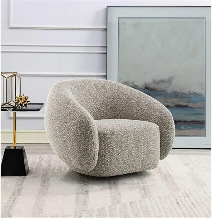 Bowery Hill Fabric Upholstered Swivel Chair 2-Tone Brown Boucle 42W x 40D x 30H Contemporary Accent Chair 360-Degree Swivel Wooden Frame Foam Cushion Modern Living Room or Bedroom Seating