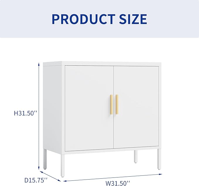 DShade Sideboard Cabinet Cold-Rolled Steel Storage Cabinet with 2 Doors &amp 2 Adjustable Shelves Garage Storage Cabinet Metal File Cabinet for Home Office School Gym (White)
