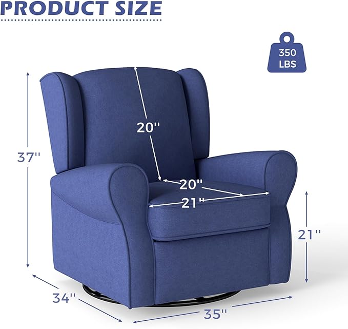 Bonzy Home Swivel Rocker Accent Chair Nursery Glider Rocking Armchair for Adults Single Sofa with Overstuffed Backrest for Living Room BedroomNurseryNavy Blue